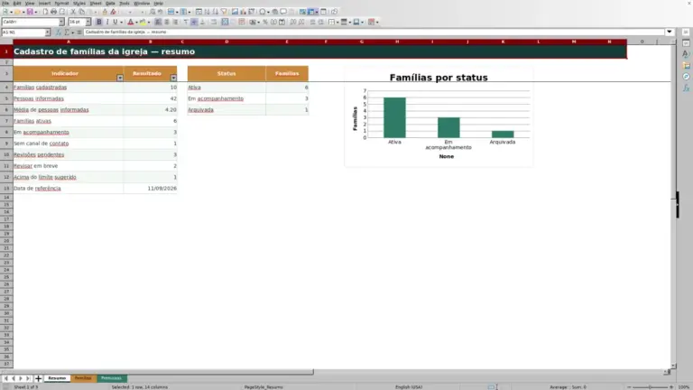 Prévia de Planilha Excel para cadastro de famílias da igreja